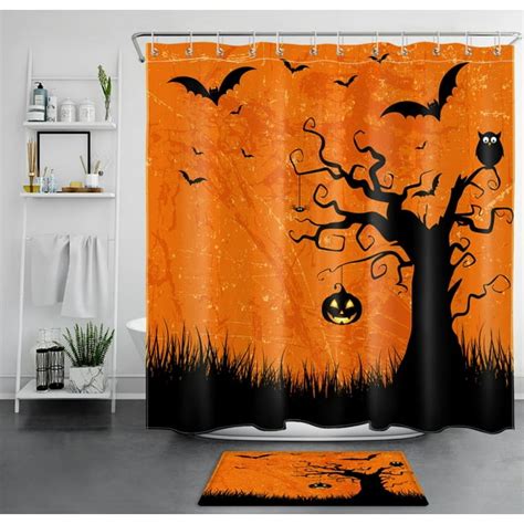 Inpercust Spooky Halloween Night Bathroom Shower Curtain With Orange