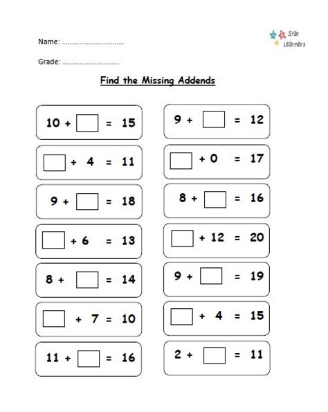 Missing Addends Adds Upto 10 Math Worksheets 7f1 First Grade