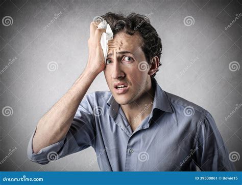desperate man sweating stock image image  tired risk