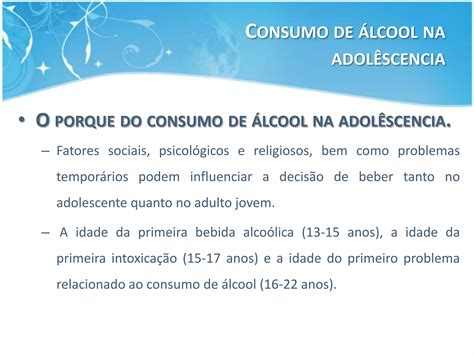 Alcool E Adolescencia - Consumo de alcool na adolescencia | PPTX