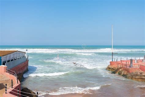 Inlet Along The Atlantic Ocean In Casablanca Morocco With Waves Stock