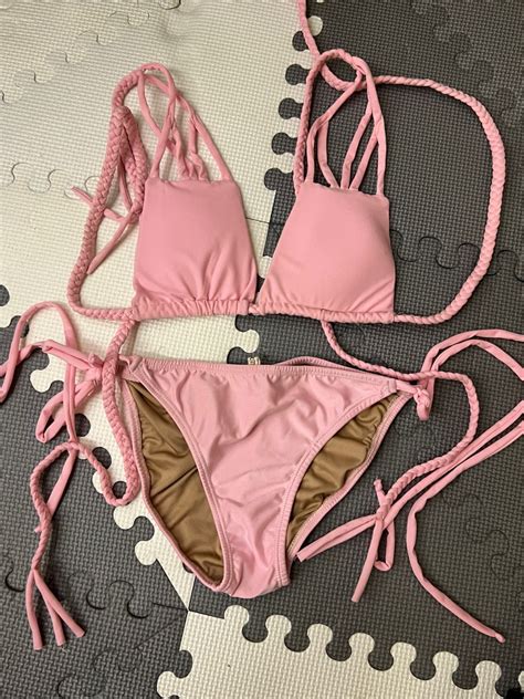 Pink Braided Strap Bikini Set S Women S Fashion Swimwear Bikinis