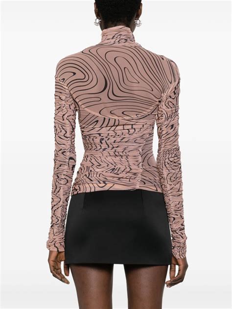 Mugler Abstract Print Mesh Top Farfetch