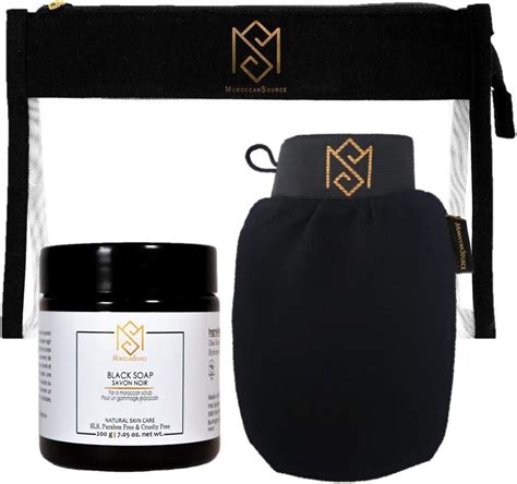 MS MoroccanSource Kit Savon Noir Marocain Et Gants Exfoliants Pour