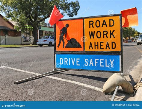 Brightly Coloured Road Work Ahead Signs Stock Photo Image Of Traffic