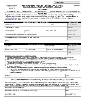 Fillable Online Mich Aeronautical Facility License Application Fax