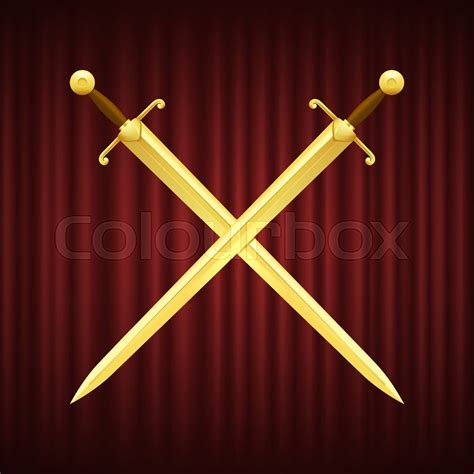 Two Golden Swords With Brown Handles Stock Vector Colourbox