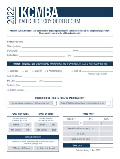 Fillable Online Kcmba 2022 Bar Directory Order Form For Courts