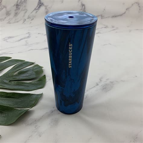 Starbucks 2018 Blue Marble Stainless Steel Metal Venti Tumbler No Straw