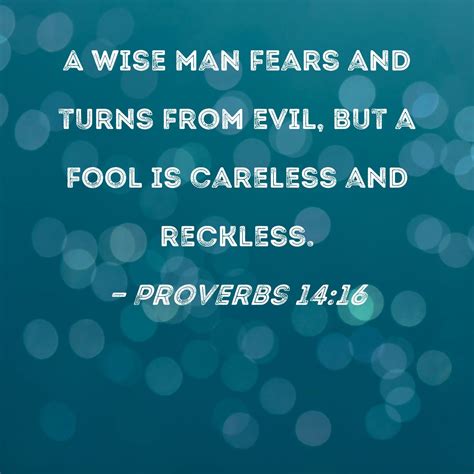 Proverbs 14 16 A Wise Man Fears And Turns From Evil But A Fool Is Careless And Reckless Artofit