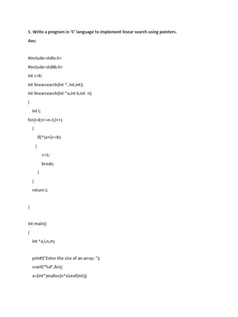 Write A Program In C Language To Implement Linear Search Using