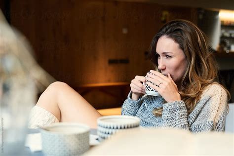 Brunette Drinking Hot Tea From Ornated Mug By Stocksy Contributor Guille Faingold Stocksy