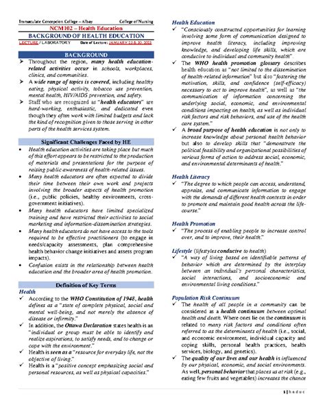 NCM102-Lectures - Lecture notes - Immaculate Concepcion College – Albay