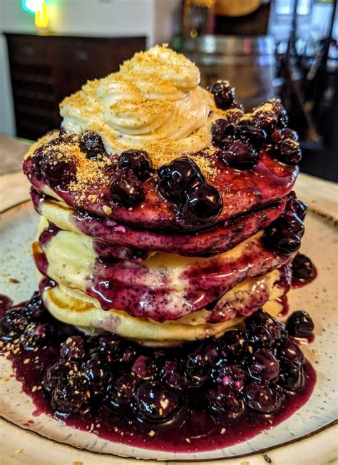 [Homemade] Blueberry Pancakes with Blueberries Compote topped with ...