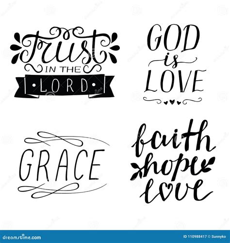 Set Of 4 Hand Lettering Christian Quotes God Is Love. Faith, Hope, Love ...