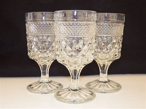 Vintage Glassware Anchor Hocking Wexford Set Of Three Goblets Glass