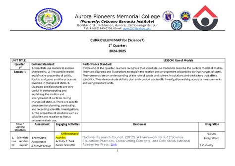 grade  science curriculum map st quarter   studocu