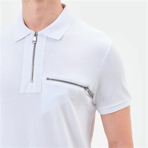 tbasic white zipper  pocket polo shirt hipicon
