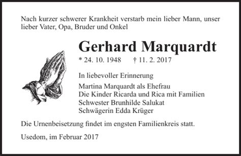 Traueranzeigen Von Gerhard Marquardt Trauer Anzeigen De