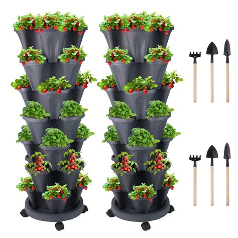 Stackable Planter with Wheels, Indoor Outdoor Pots - 7 Tier Vertical ...