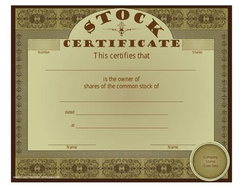 Stock Certificate Template - Brown Download Printable PDF | Templateroller