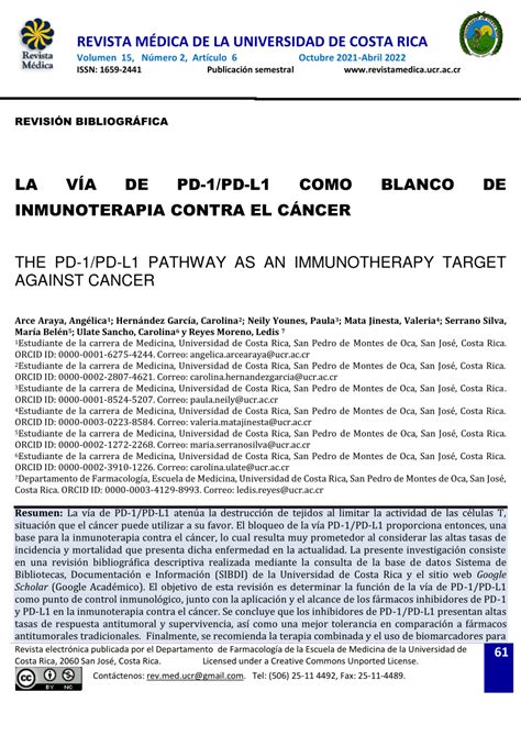 PDF La Vía de PD 1 PD L1 como blanco de inmunoterapia contra el Cáncer