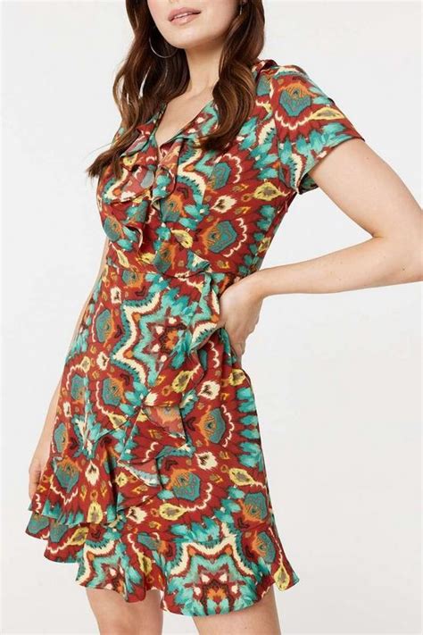 Dresses Printed Ruffle Front Wrap Dress Izabel London