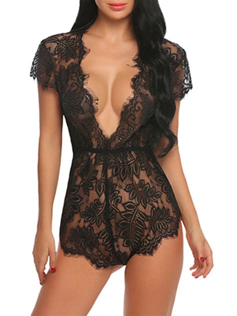 Buy Wholesale One Piece Lace Plunging Eyelash See Through Teddy Lingerie Online Burvogue