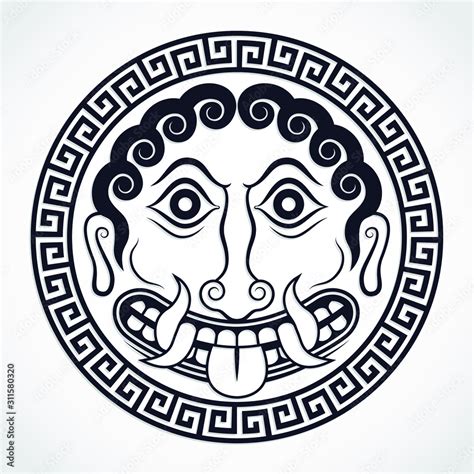 gorgon head roun shield shape / Greek mythology symbol Stock Vector ...