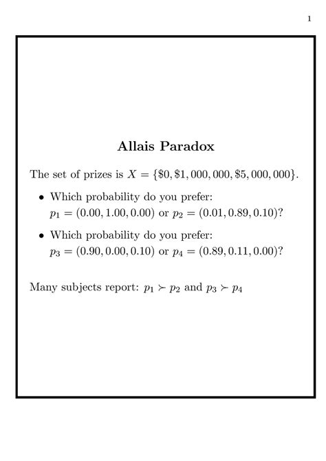 Allais Paradox And The Ellsberg Paradox Allais Paradox The Set Of