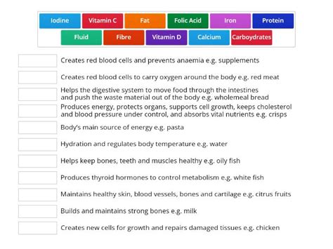 Nutrients and Functions - Match up