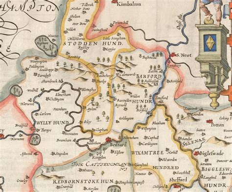 Old Map Of Bedfordshire 1611 By John Speed Bedford Luton Dunstable