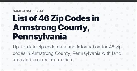 Armstrong County Zip Codes List Of 46 Zip Codes In Armstrong County Pennsylvania