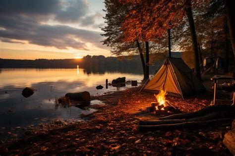 Premium Photo | Camping on the shore of a lake