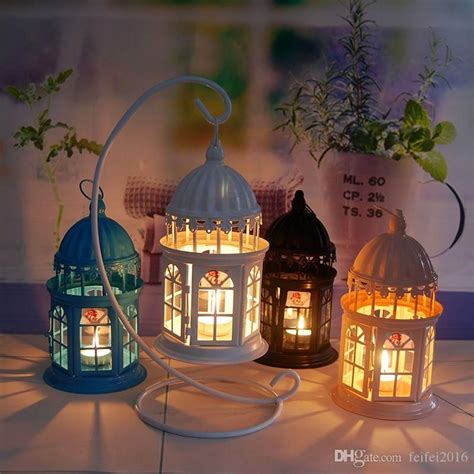 European Style Hollow Castle Metal Candle Holders Black White Iron Lantern Wedding Moroccan