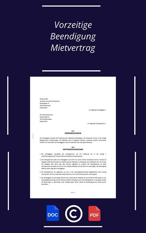 Vorzeitige Beendigung Mietvertrag Muster PDF WORD