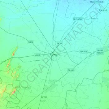 Rewari topographic map, elevation, terrain