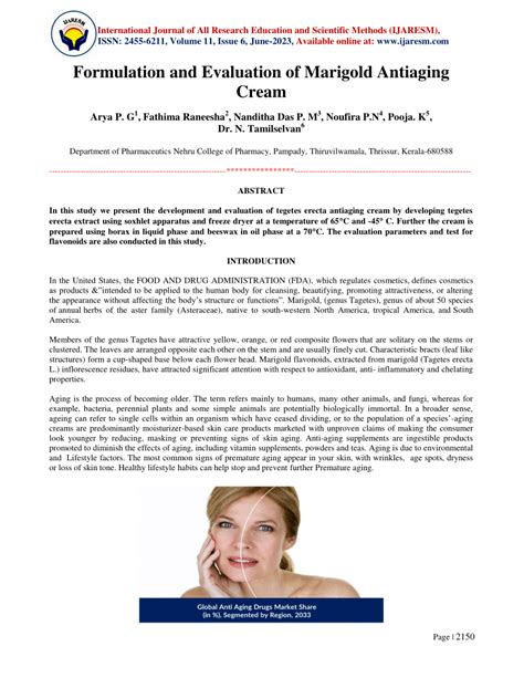 Pdf Formulation And Evaluation Of Marigold Antiaging Cream