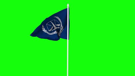 International Criminal Court Icc Flag Waving In Wind With Pole 3d Rendering Chroma Key Luma