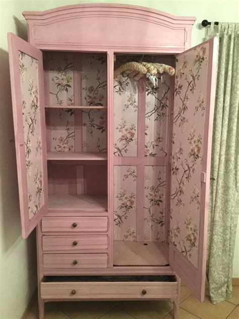 Lovely Old Wardrobe Painted In Chalk Paint And Lined With Chintzy