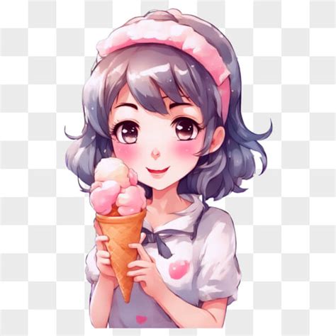 Download Kawaii Image Anime Girl With Ice Cream Cone Online Creative Fabrica