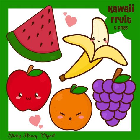 Fruit Clipart Kawaii Fruit Clipart Cute Fruit Fruit Clipart Fruit Clip Art Fruit Graphics Kawaii ...