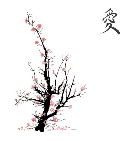 Realistic Sakura Blossom Japanese Cherry Tree Isolated On White