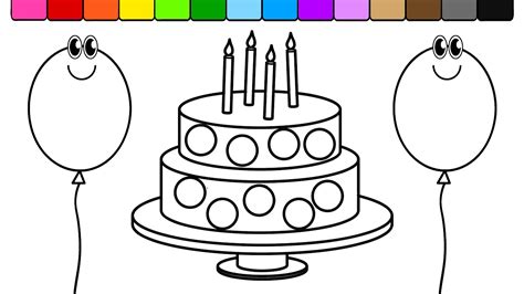 Birthday Balloons Cake Coloring Page