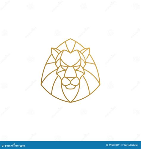 Outline Emblem Of Geometric Lion Head Hand Drawn With Thin Lines Stock