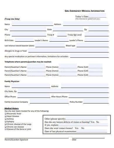 12 Emergency Medical Information Form Templates In Pdf Doc