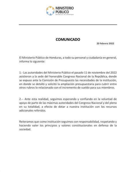 COMUNICADO Ministerio Público de Honduras