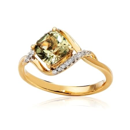 TVSN 1 4ct Turkish Csarite Diamond Cushion Ring 9ct Yellow Gold