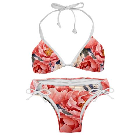 Peony Swimming Suits Women Bikini Sets Detachable Sponge Adjustable