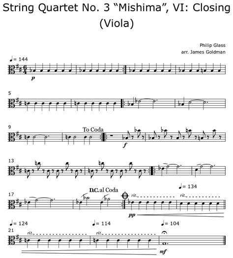 String Quartet No 3 Mishima VI Closing Viola Sheet Music For Viola